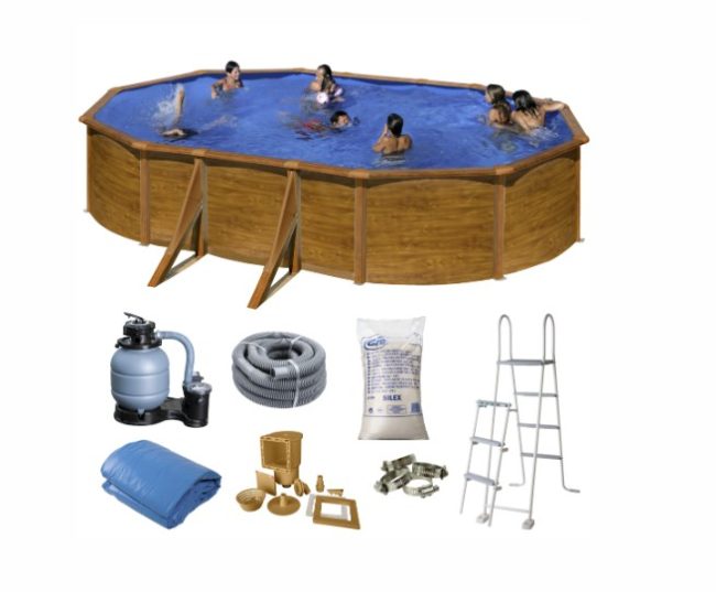 GRE swimmingpool, oval 5,00 x3,00 x1,20 m - Wood