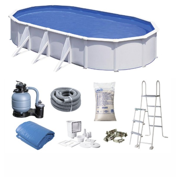 GRE pool-pakke, Hvid 7,30x3,75x1,20 m. Komplet m. teknik